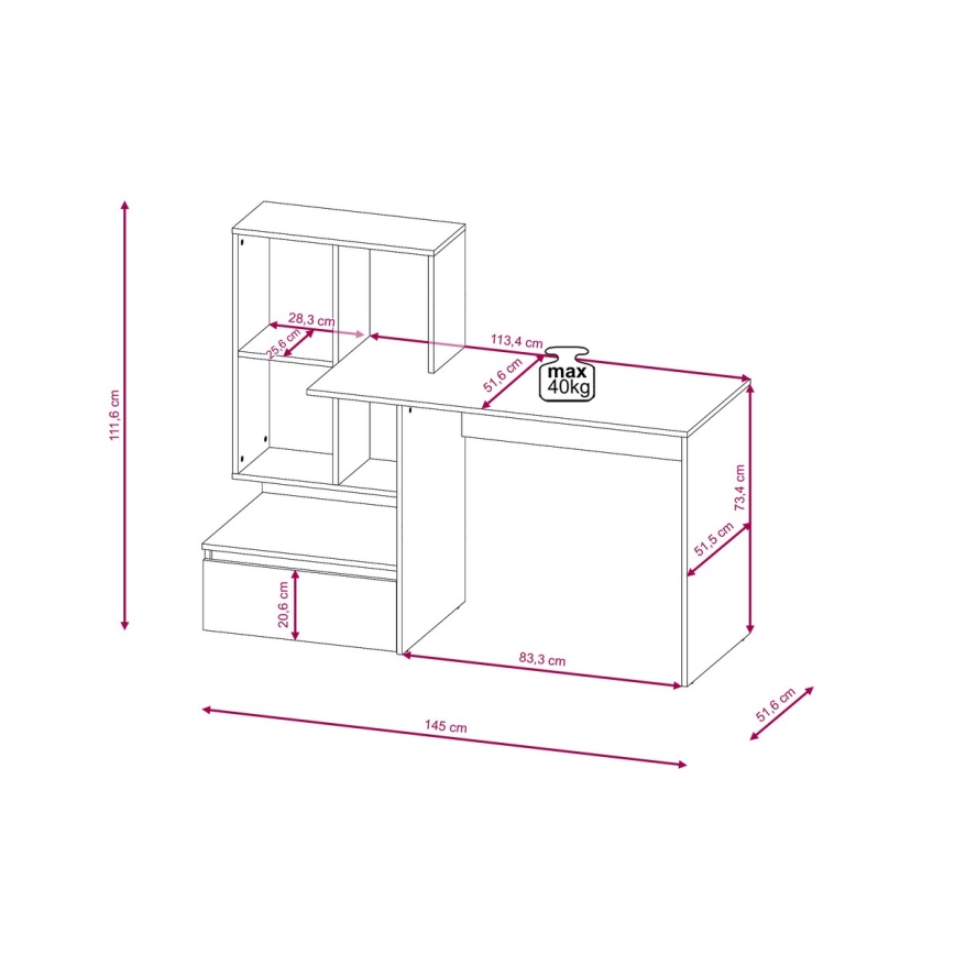Писмено бюро с полица MARLO, бетонно сиво/бяло