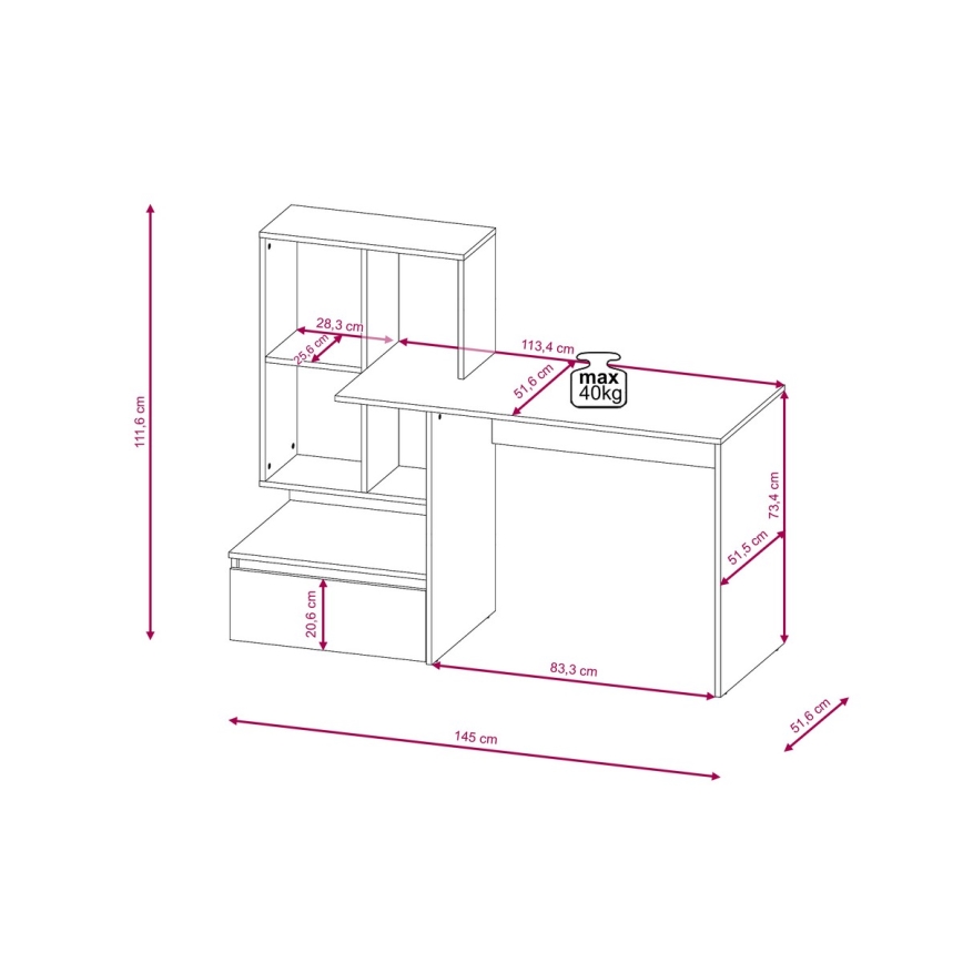 Писмено бюро с полица MARLO, дъб Artisan/бяло