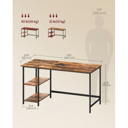 Писмено бюро SOLEA 140x60 см кафяво/черно