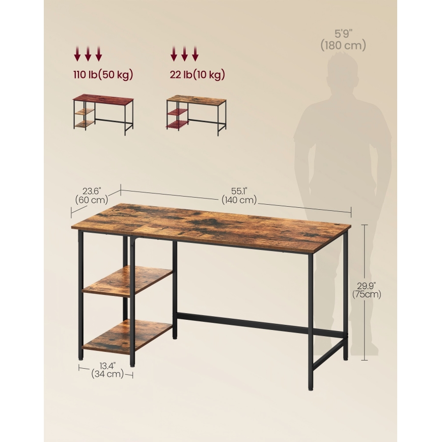 Писмено бюро SOLEA 140x60 см кафяво/черно