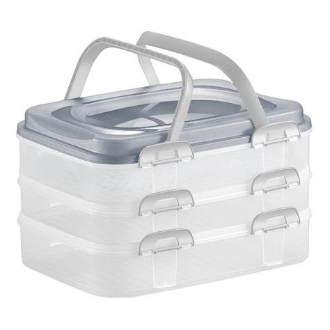 Пикник кутия с дръжки 3 нива/сива
