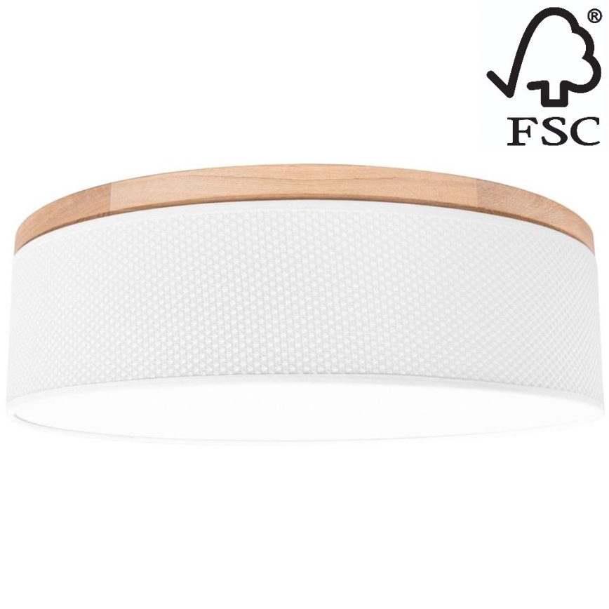 Плафон BENITA 4xE27/25W/230V Ø 58 см бял/дъб – FSC сертифицирано
