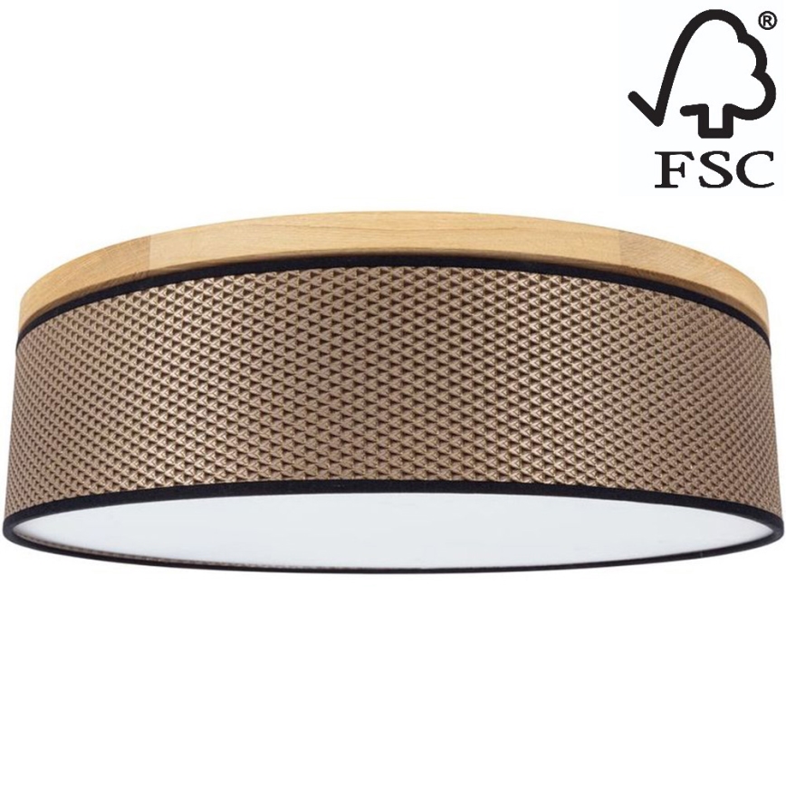 Плафон BENITA 4xE27/25W/230V Ø 58 см кафяв/дъб – FSC сертифицирано