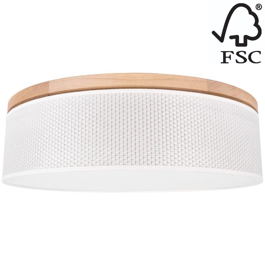 Плафон BENITA 4xE27/25W/230V Ø 58 см кремав/дъб – FSC сертифицирано