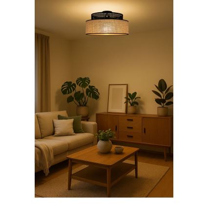 Плафон BOHO 1xE27/60W/230V черен/ратан