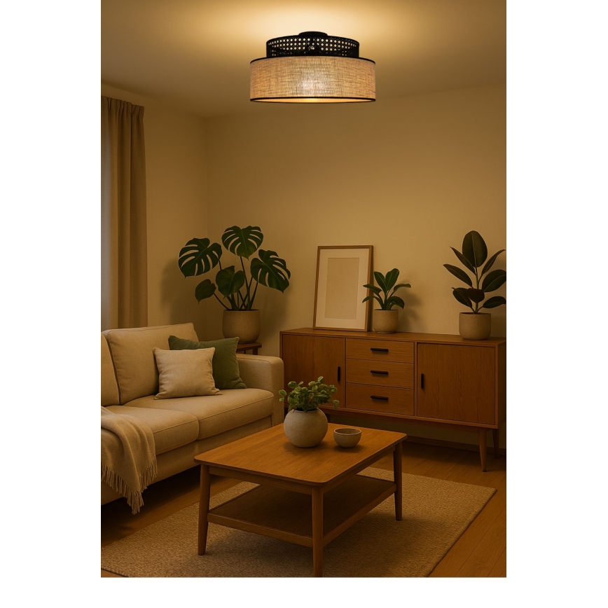 Плафон BOHO 1xE27/60W/230V черен/ратан