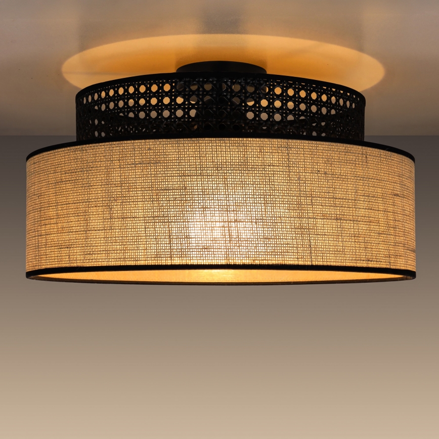 Плафон BOHO 1xE27/60W/230V Ø 40 см черен/ратан