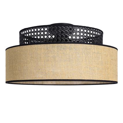 Плафон BOHO 1xE27/60W/230V Ø 40 см черен/ратан