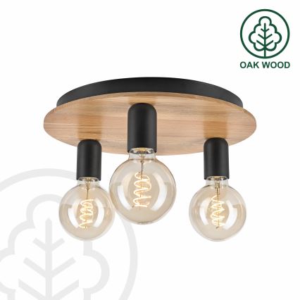 Плафон DUSTY 3xE27/15W/230V Ø 34 см дъб/черен