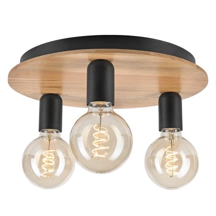 Плафон DUSTY 3xE27/15W/230V Ø 34 см дъб/черен