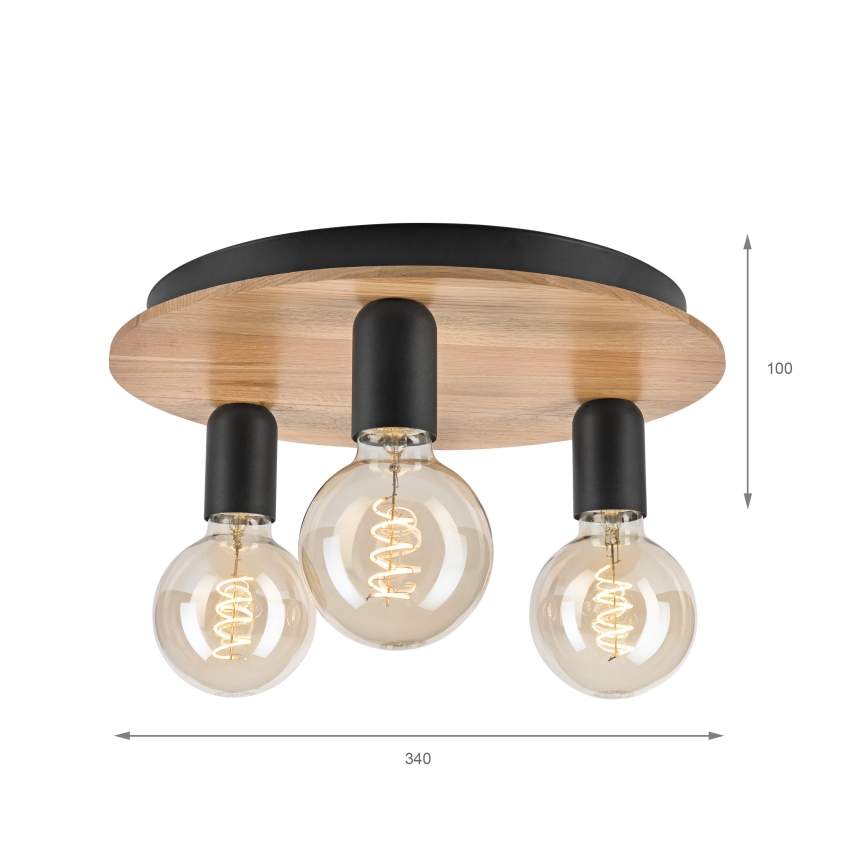 Плафон DUSTY 3xE27/15W/230V Ø 34 см дъб/черен