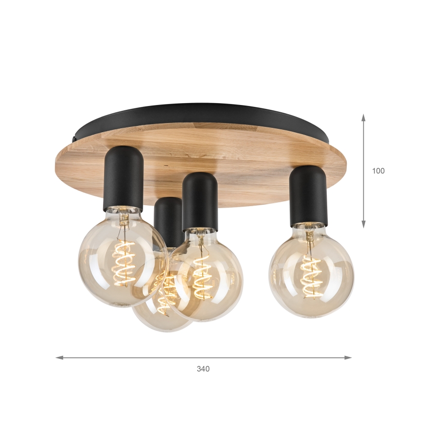 Плафон DUSTY 4xE27/15W/230V Ø 34 см дъб/черен