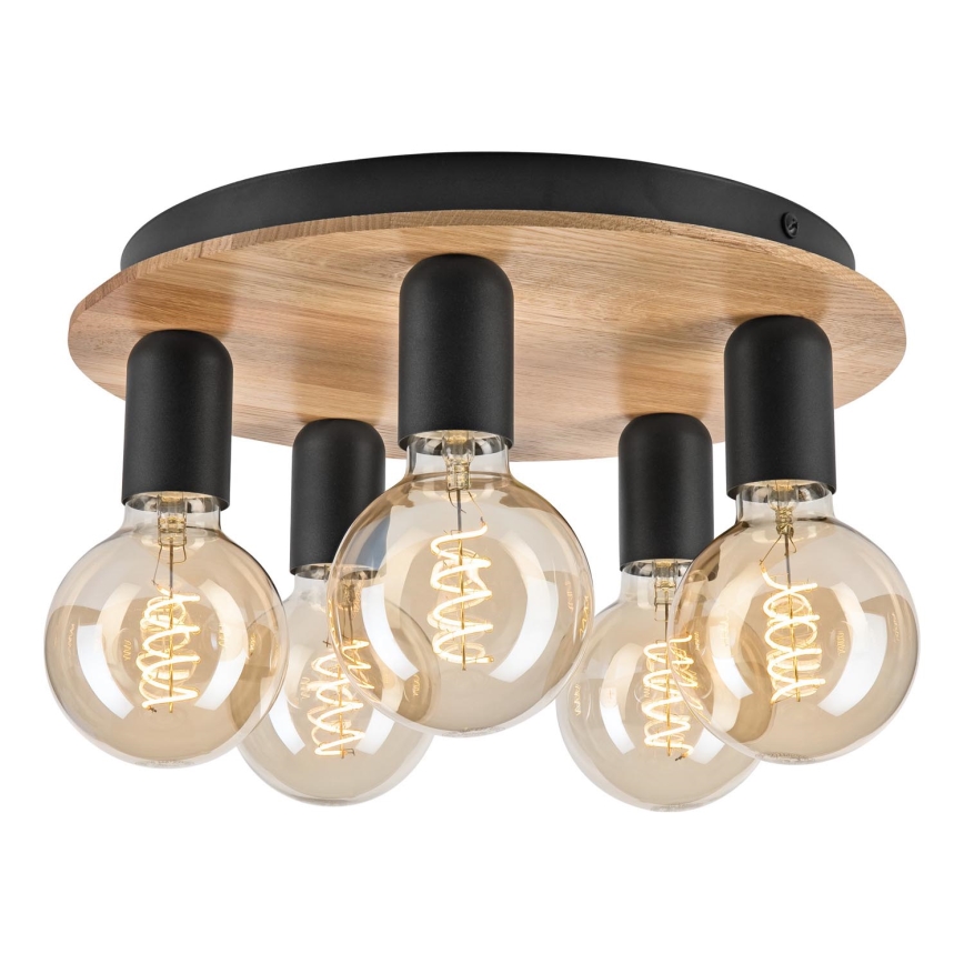 Плафон DUSTY 5xE27/15W/230V Ø 34 см дъб/черен