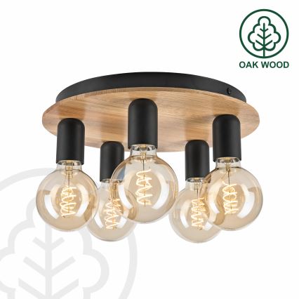 Плафон DUSTY 5xE27/15W/230V Ø 34 см дъб/черен