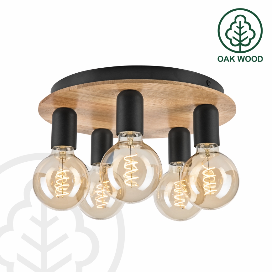 Плафон DUSTY 5xE27/15W/230V Ø 34 см дъб/черен