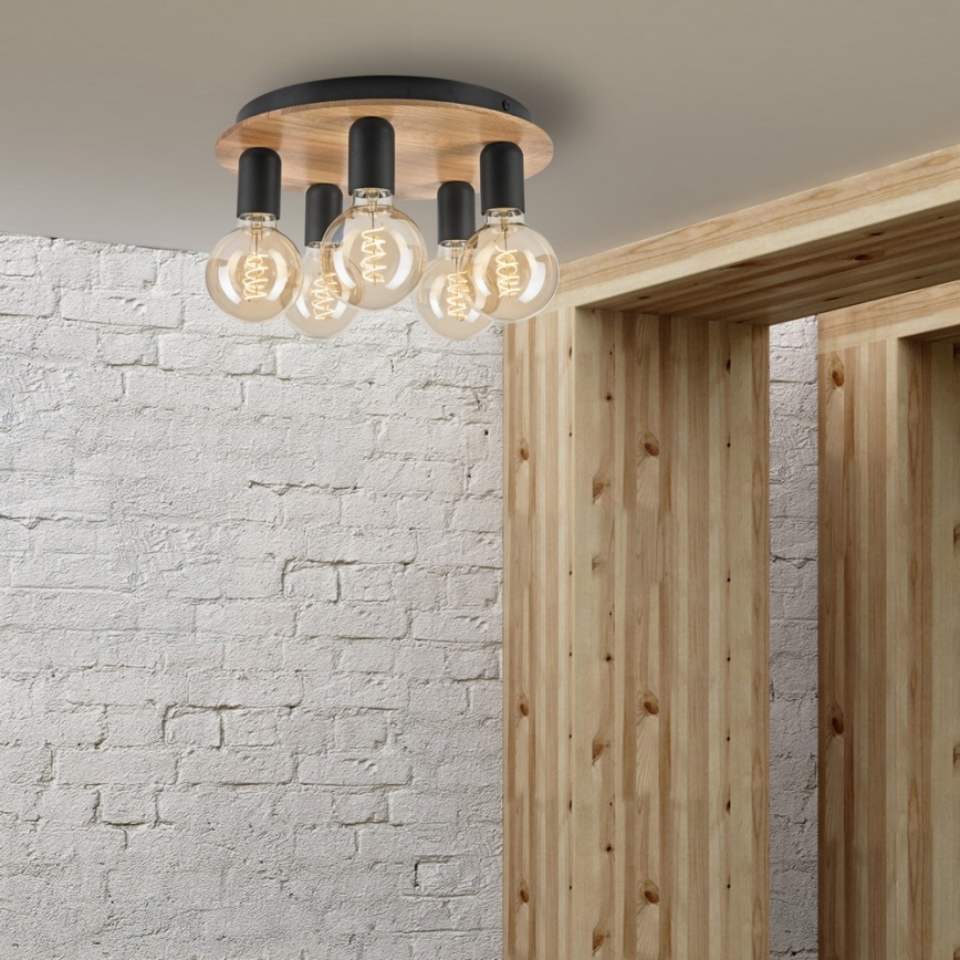 Плафон DUSTY 5xE27/15W/230V Ø 34 см дъб/черен