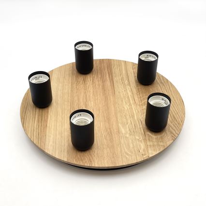 Плафон DUSTY 5xE27/15W/230V Ø 34 см дъб/черен