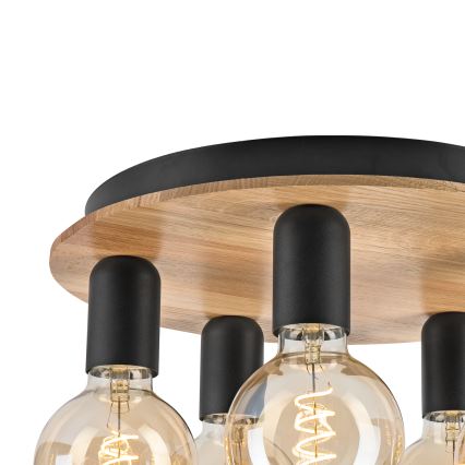 Плафон DUSTY 5xE27/15W/230V Ø 34 см дъб/черен