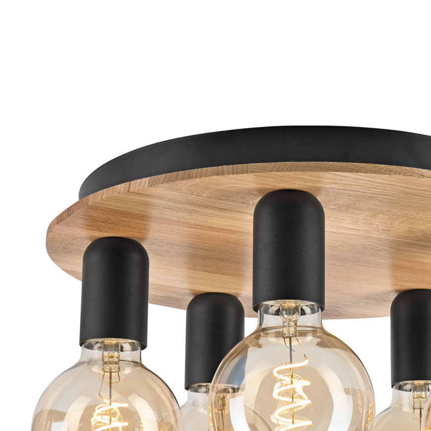 Плафон DUSTY 5xE27/15W/230V Ø 34 см дъб/черен