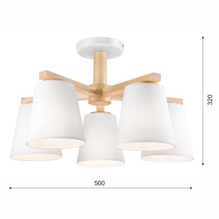 Плафон ELLIE 5xE27/60W/230V бял/бук