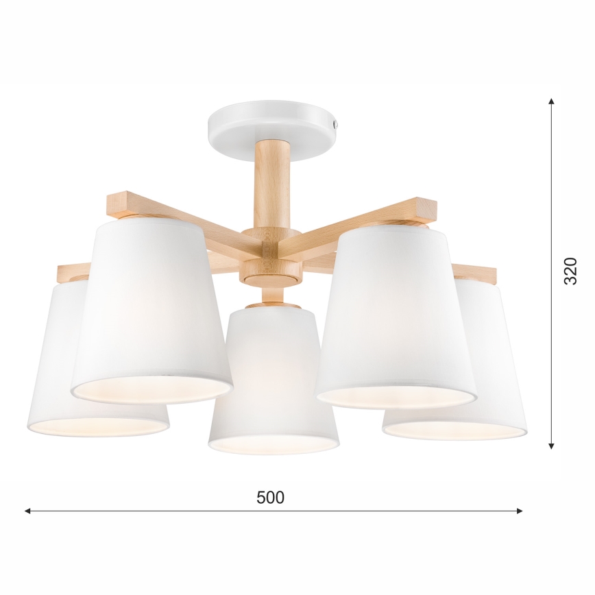 Плафон ELLIE 5xE27/60W/230V бял/бук