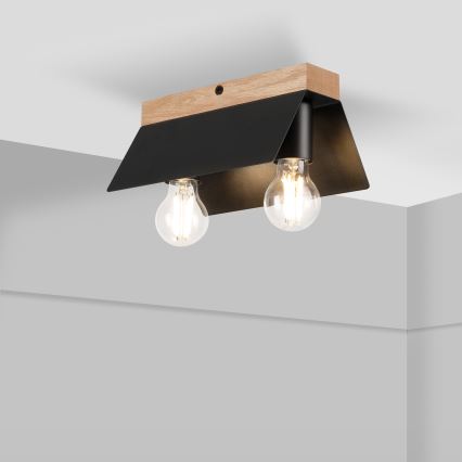 Плафон ESME 2xE27/15W/230V черен/дъб