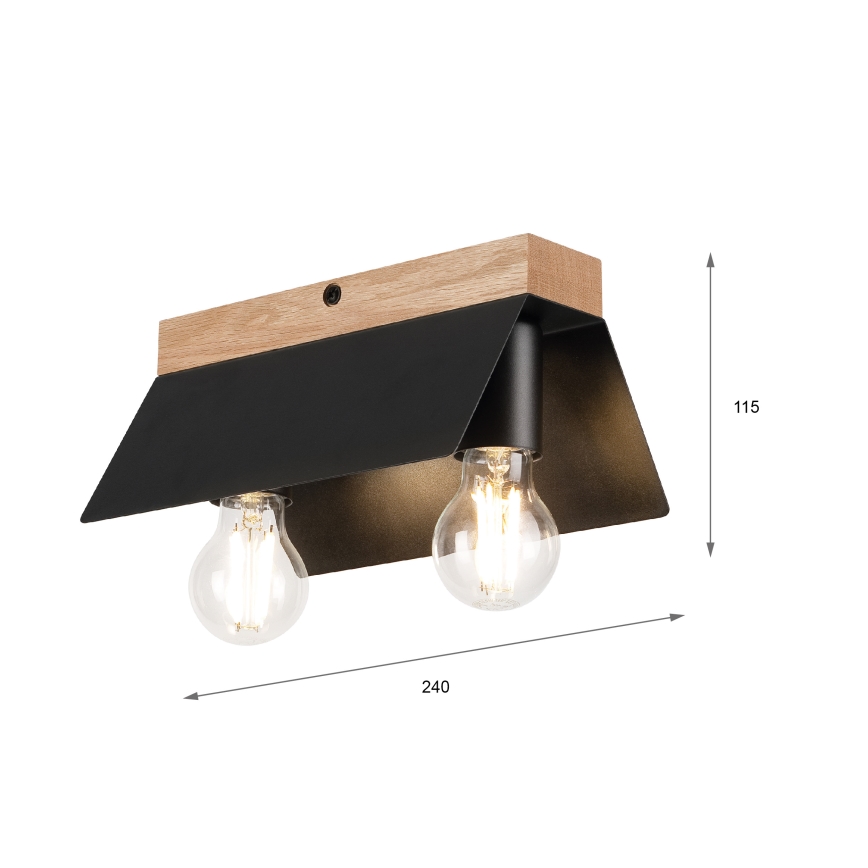 Плафон ESME 2xE27/15W/230V черен/дъб