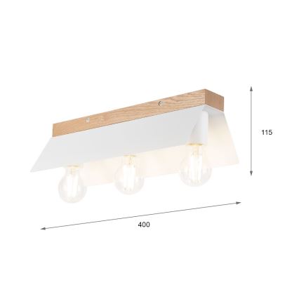 Плафон ESME 3xE27/15W/230V бял/дъб