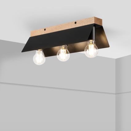 Плафон ESME 3xE27/15W/230V черен/дъб