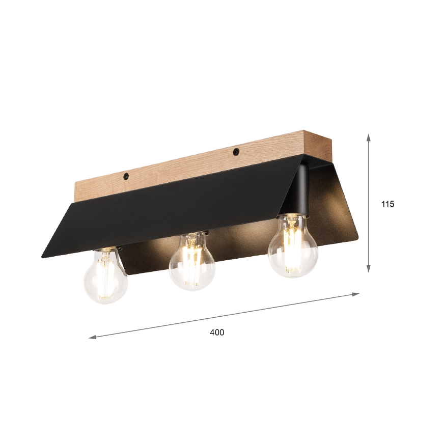 Плафон ESME 3xE27/15W/230V черен/дъб