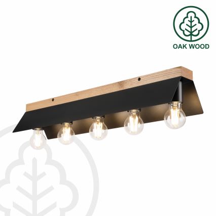 Плафон ESME 5xE27/15W/230V черен/дъб