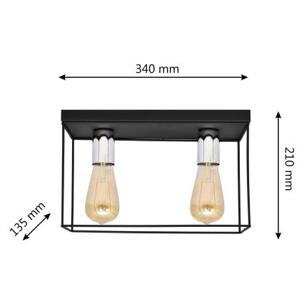 Плафон FINN 2xE27/15W/230V черен/лъскав хром