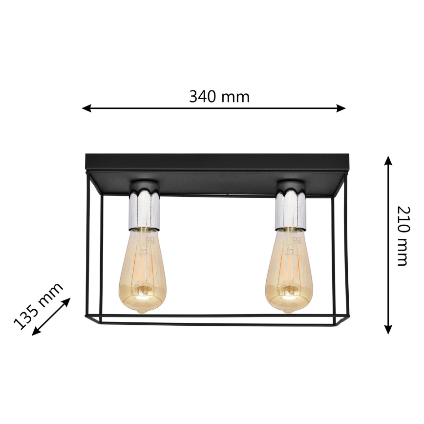 Плафон FINN 2xE27/15W/230V черен/лъскав хром