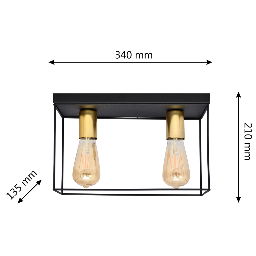 Плафон FINN 2xE27/15W/230V черен/златист