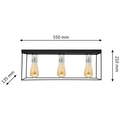 Плафон FINN 3xE27/15W/230V черен/лъскав хром