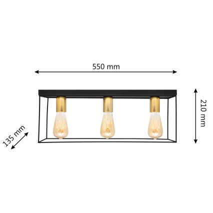 Плафон FINN 3xE27/15W/230V черен/златист
