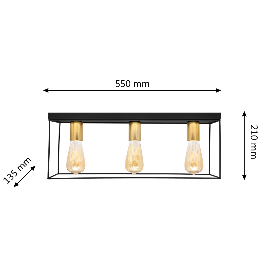 Плафон FINN 3xE27/15W/230V черен/златист