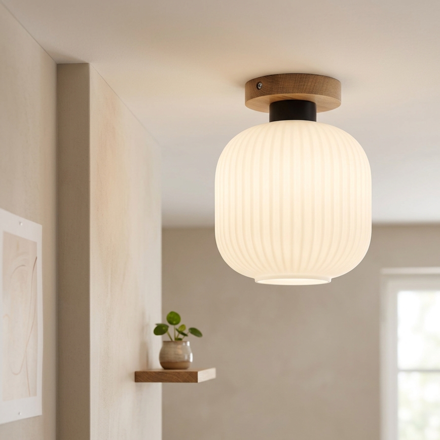 Плафон HARMA WOOD 1xE27/15W/230V дъб/бял, диаметър 20 см