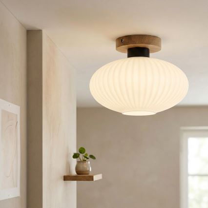 Плафон HARMA WOOD 1xE27/15W/230V дъб/бял Ø 25 см