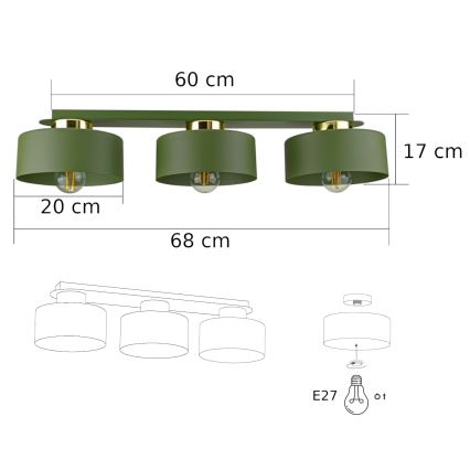Плафон IGNIA 3xE27/60W/230V, зелен