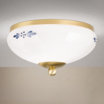 Плафон LANDHAUS 1xE27/60W/230V Ø 21 cm месинг/бяло/синьо