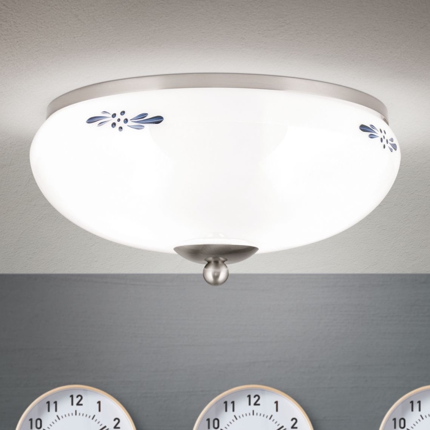 Плафон LANDHAUS 2xE27/60W/230V Ø 28 см матов хром/бял