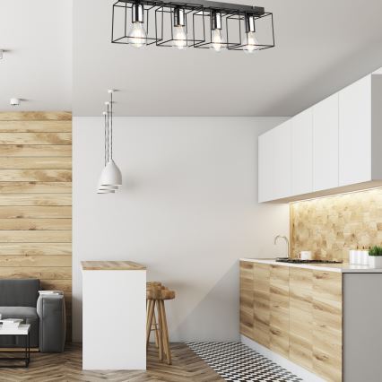 Плафон MIKA 4xE27/60W/230V 61 см черен/лъскав хром