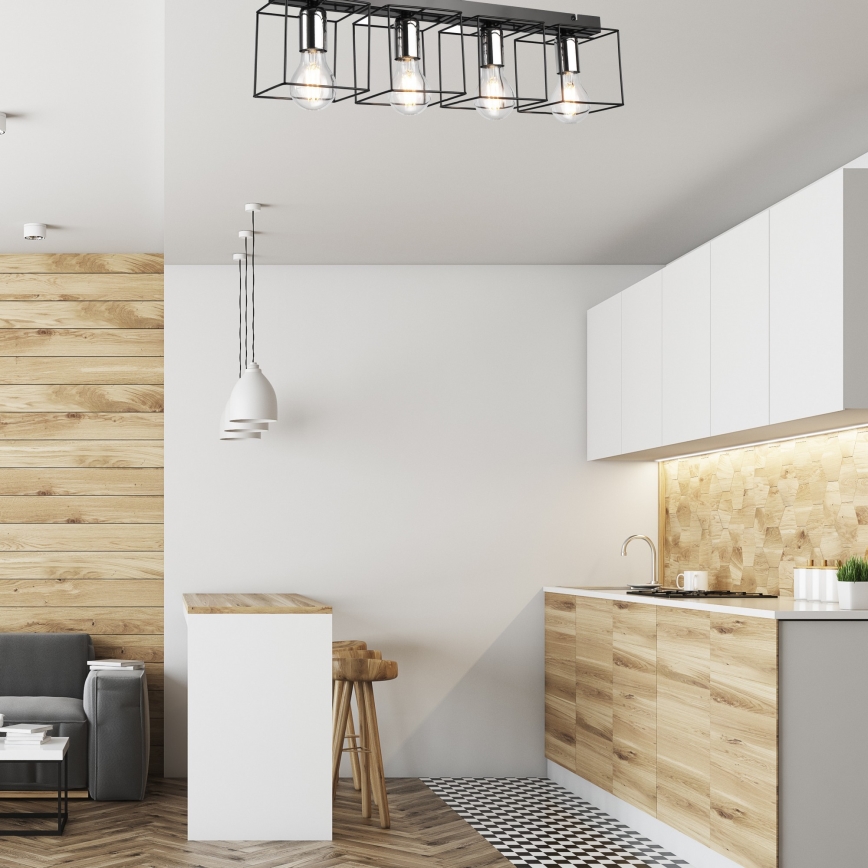 Плафон MIKA 4xE27/60W/230V 61 см черен/лъскав хром