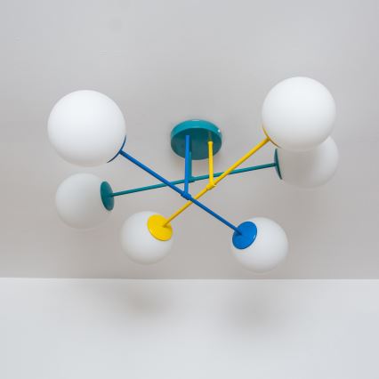 Плафон MOON 6xE27/15W/230V тюркоаз/жълто/синьо