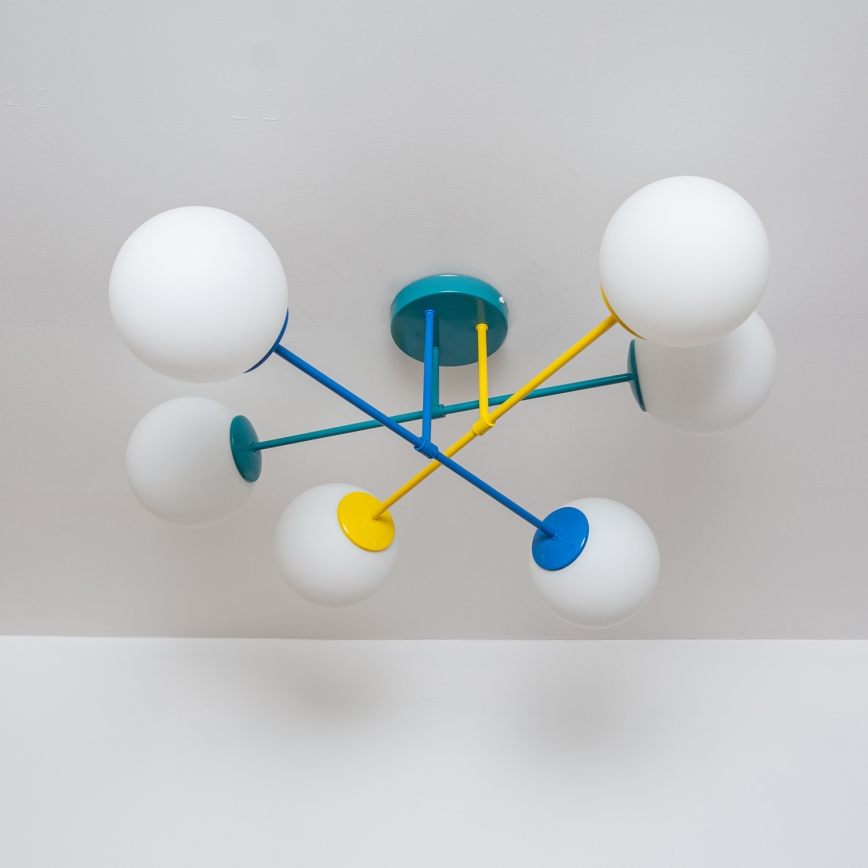 Плафон MOON 6xE27/15W/230V тюркоаз/жълто/синьо