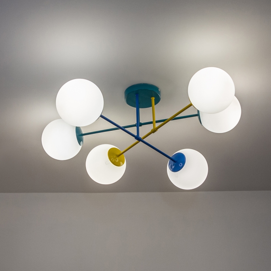 Плафон MOON 6xE27/15W/230V тюркоаз/жълто/синьо