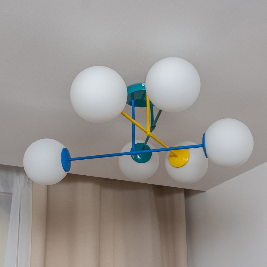 Плафон MOON 6xE27/15W/230V тюркоаз/жълто/синьо