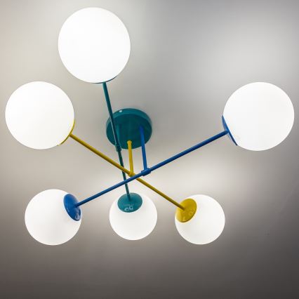 Плафон MOON 6xE27/15W/230V тюркоаз/жълто/синьо