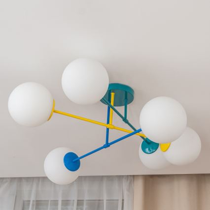 Плафон MOON 6xE27/15W/230V тюркоаз/жълто/синьо